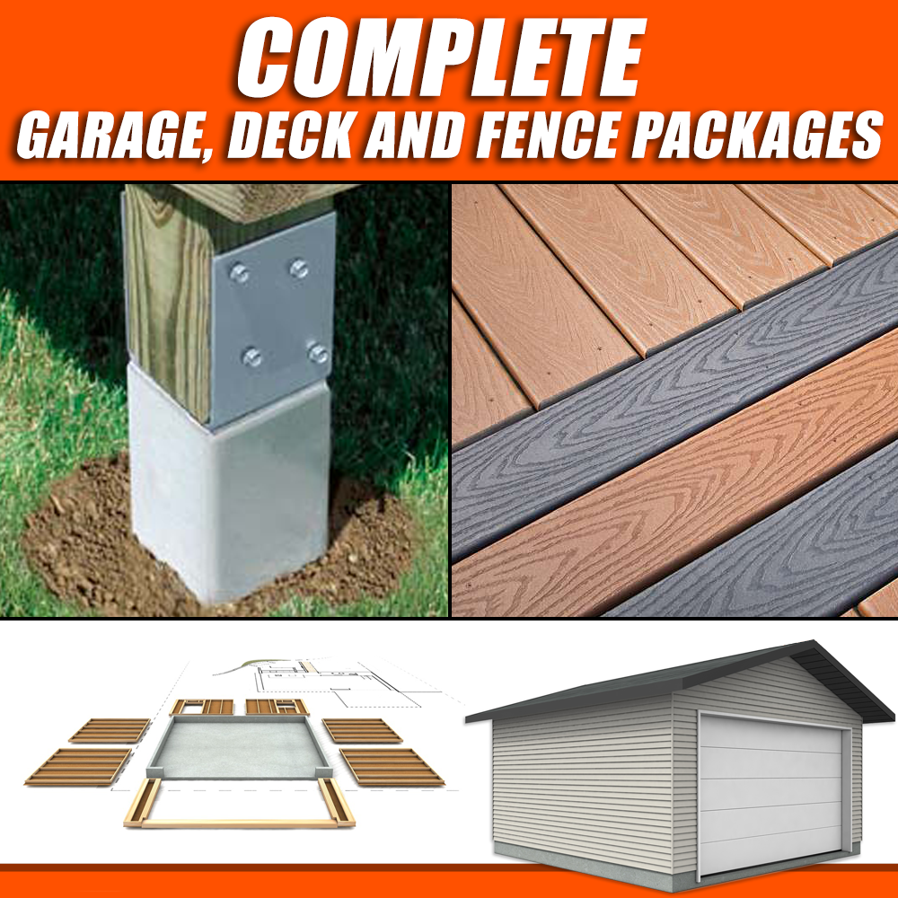 Complete material packages for garage, deck and fence projects.