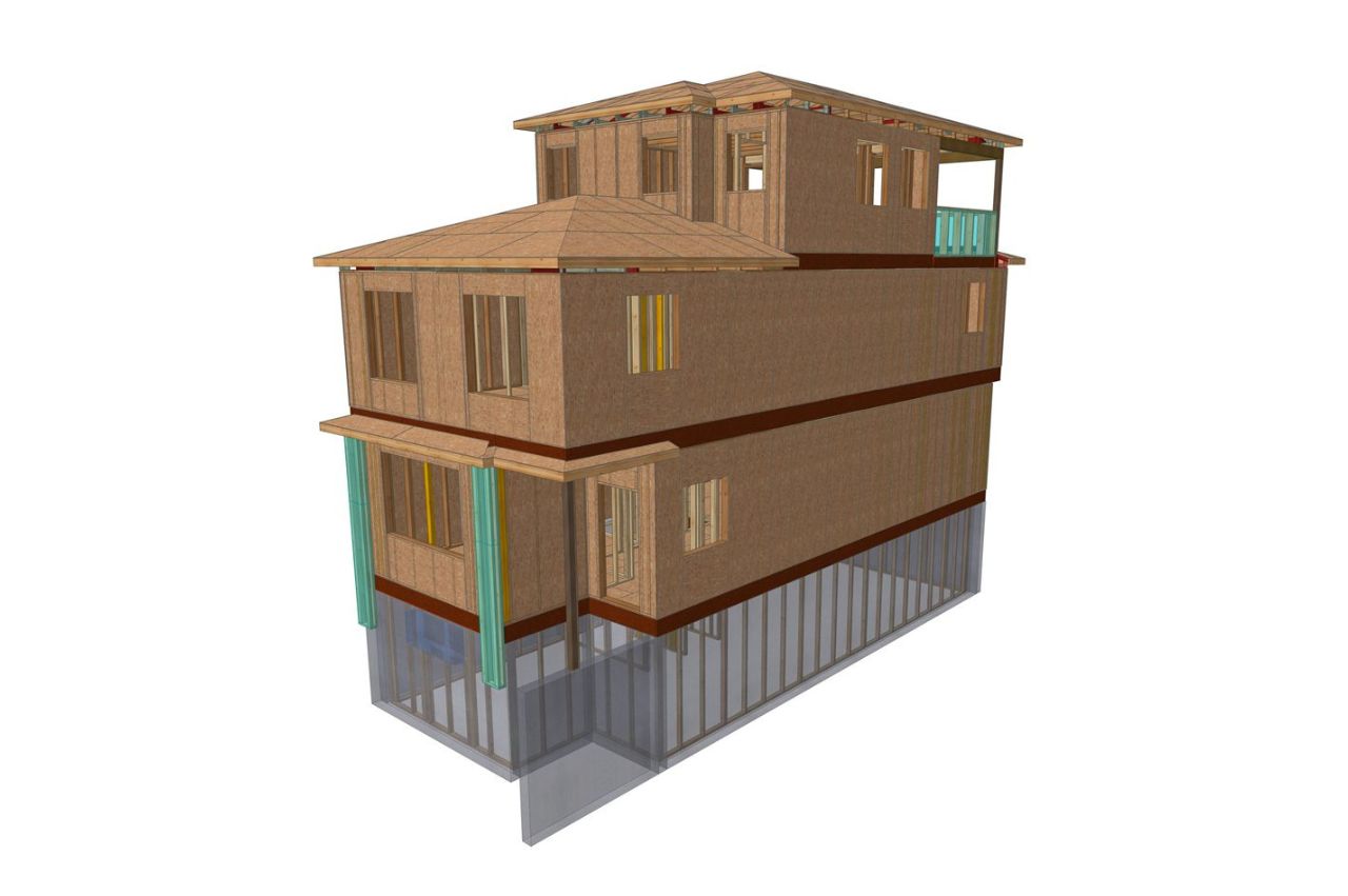 3D model of a framed building