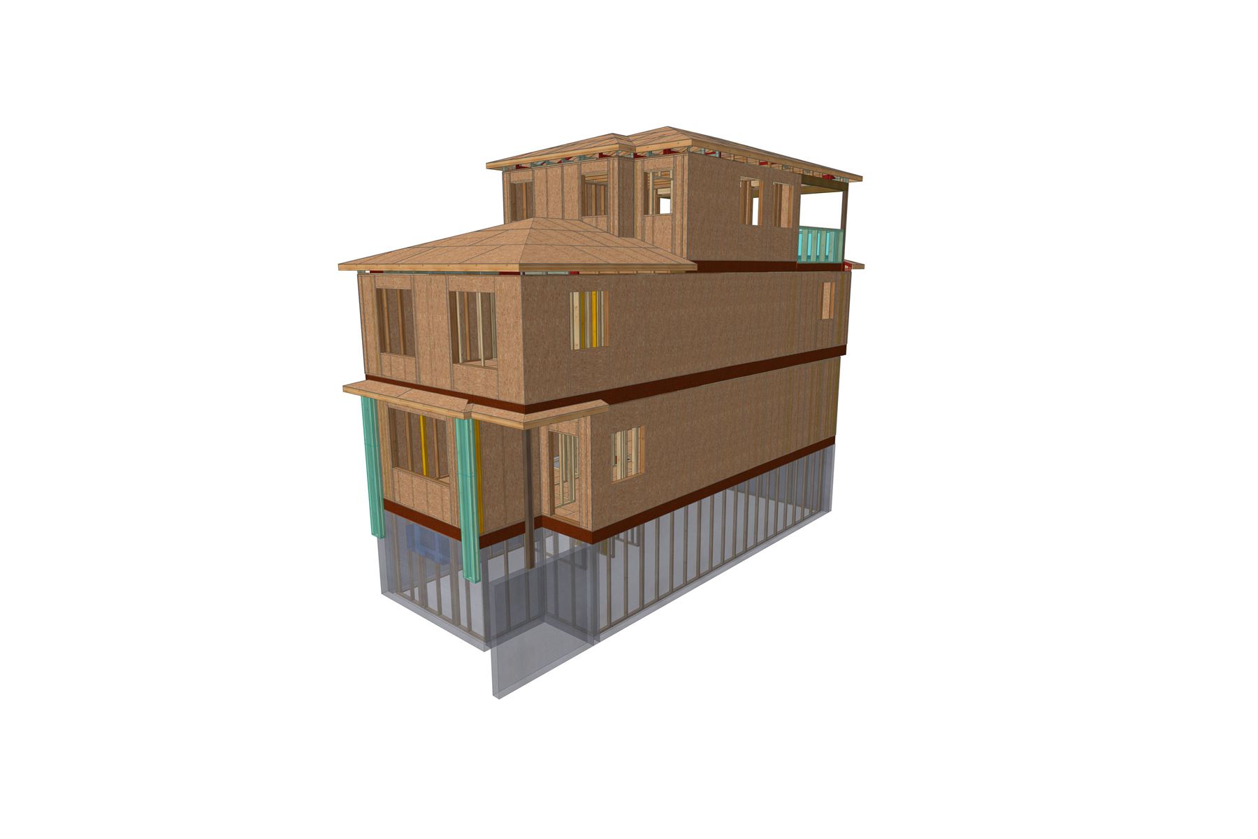3D model of single family home at framing stage