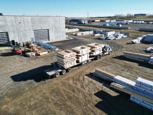 Integrity building products truck delivering building supplies in Calgary