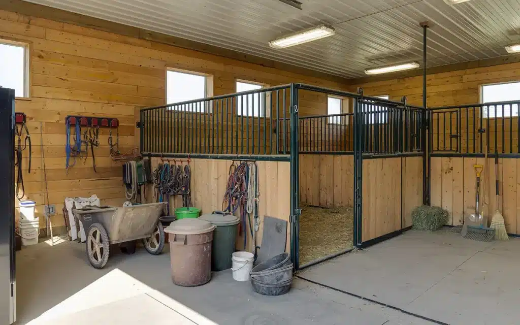 A Charcoal Steel post-frame horse Barn