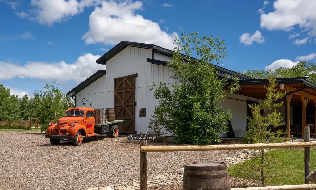 A bright white post-frame community centre