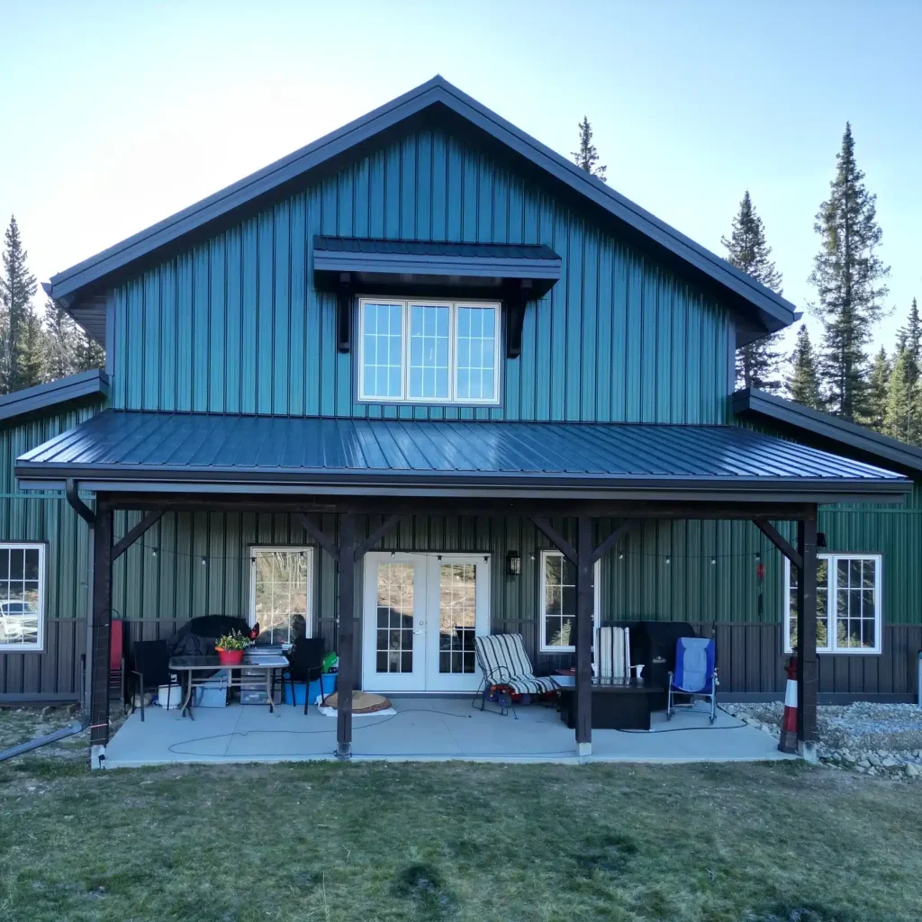 A post-frame residential barndominium