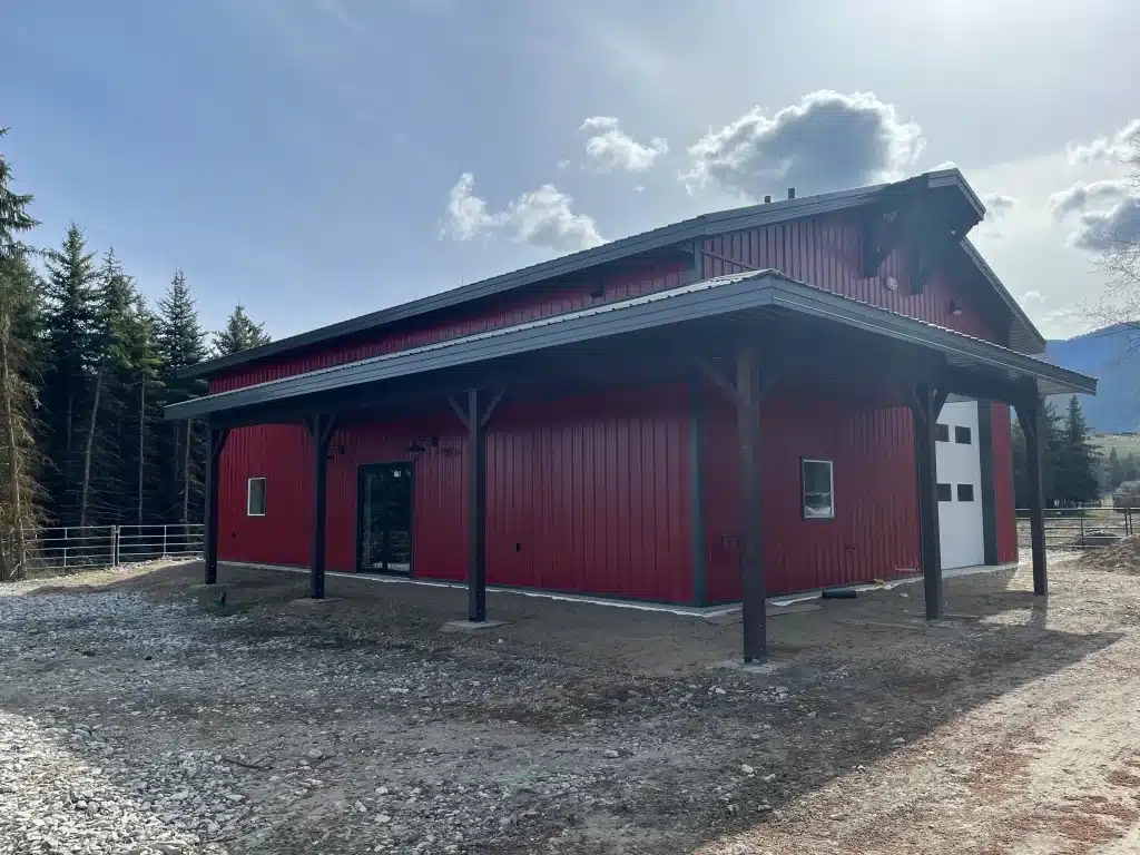 A Dark Red post-frame lifestyle & hobby shop