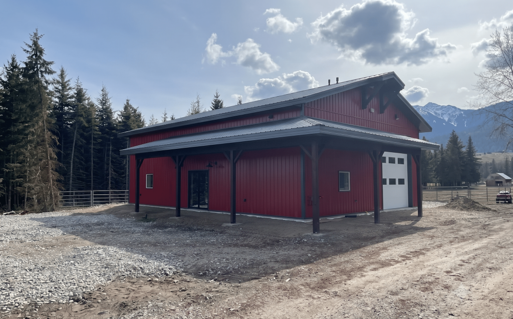 A Dark Red post-frame lifestyle & hobby shop
