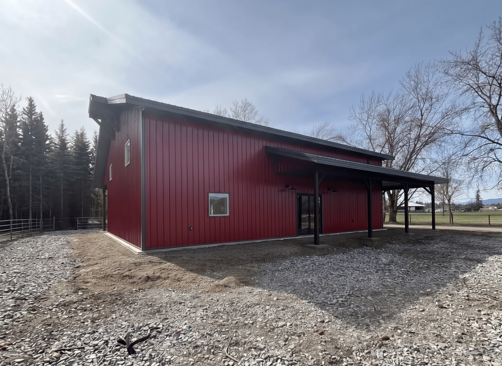 A Dark Red post-frame lifestyle & hobby shop