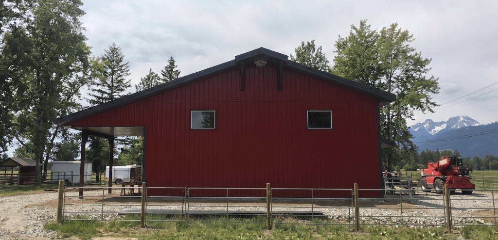 A Dark Red post-frame lifestyle & hobby shop