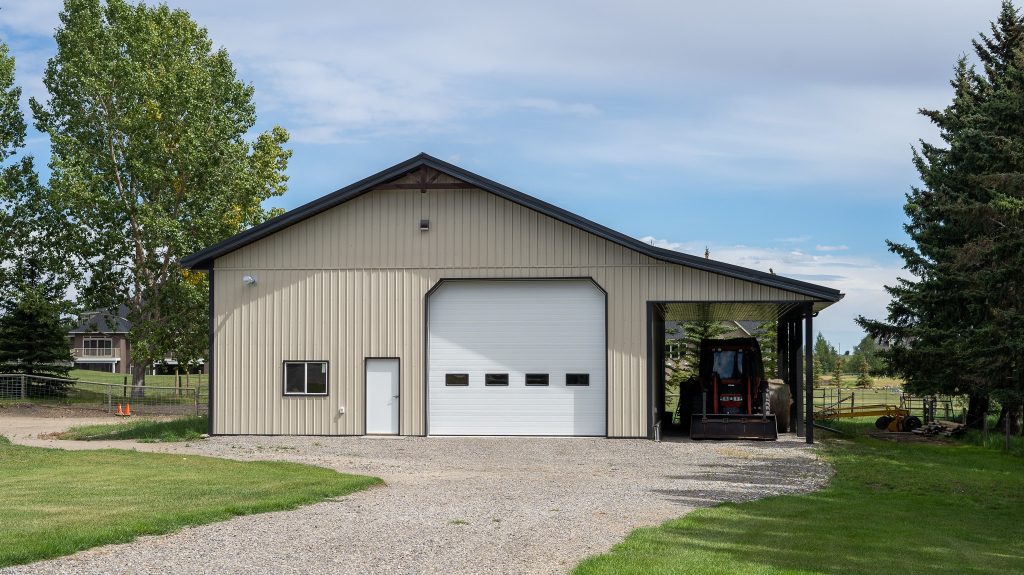 A lovely post-frame hobby shop by Integrity Post Structures in Alberta