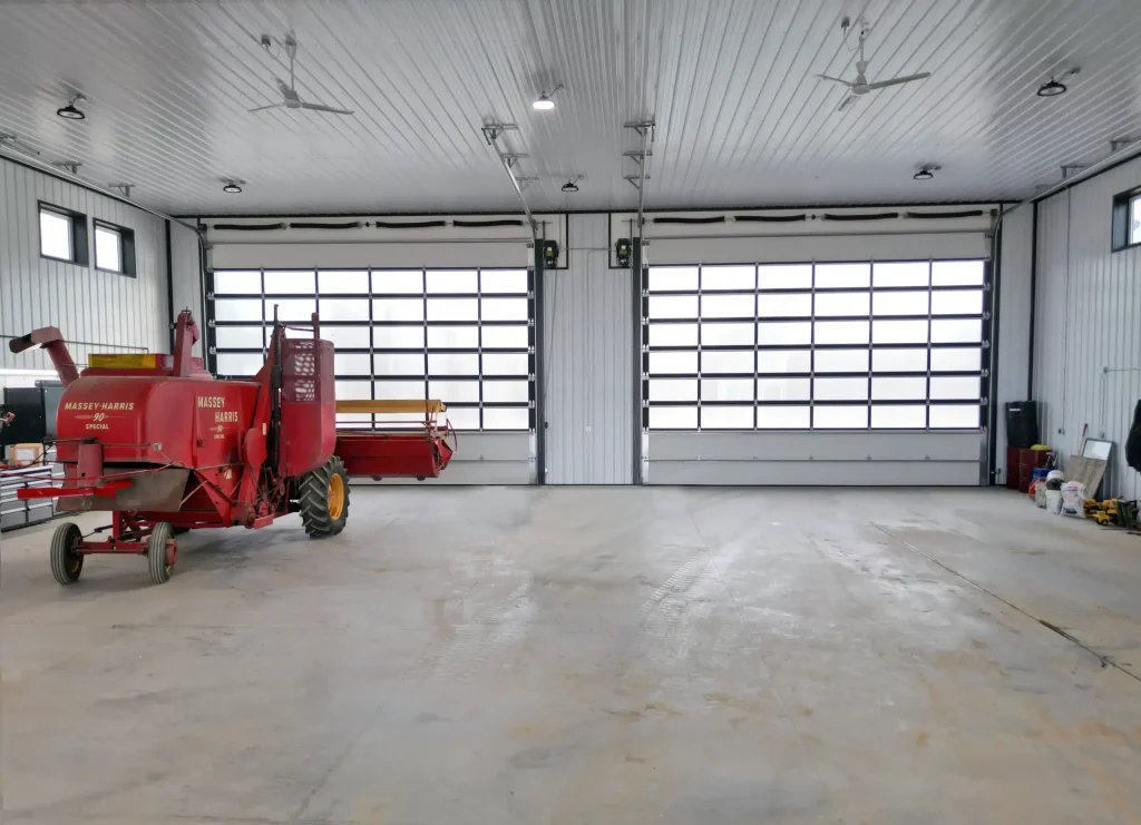 A post-frame agricultural shop