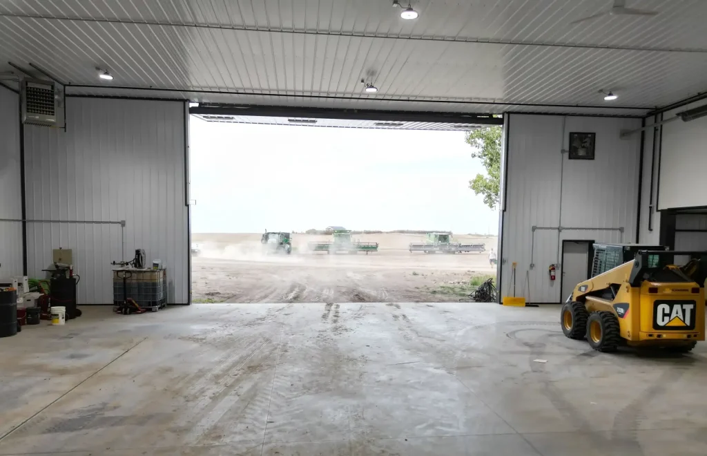 A post-frame agricultural shop