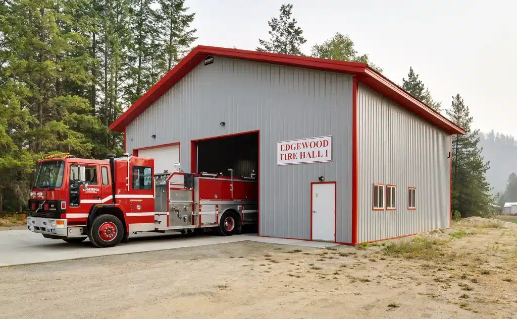 A Regent Grey post-frame commercial Firehall