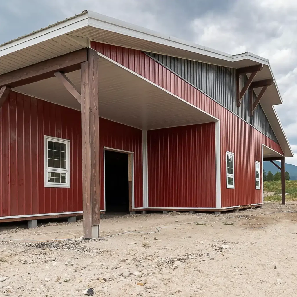 A post-frame equestrian riding arena