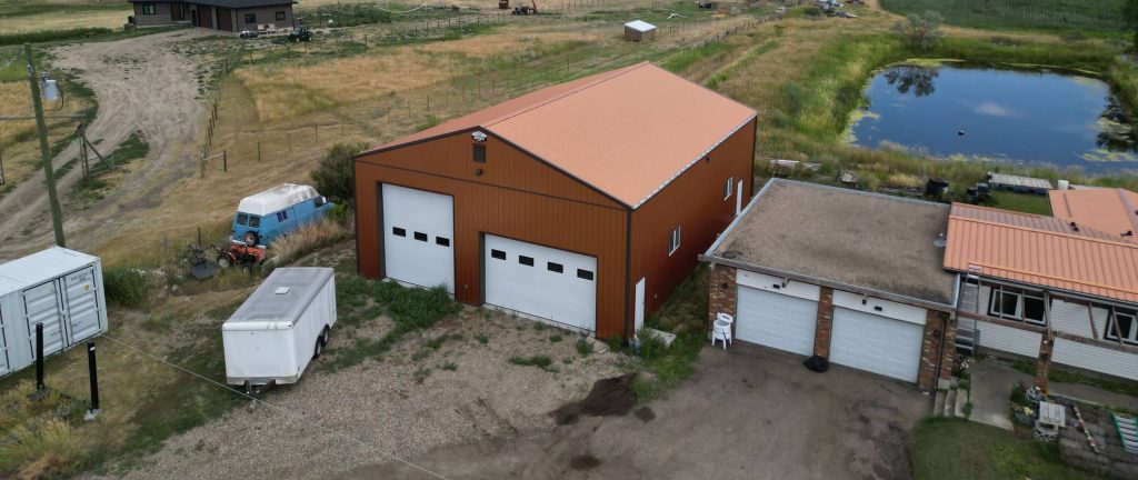 A copper penny post-frame agriculture storage building