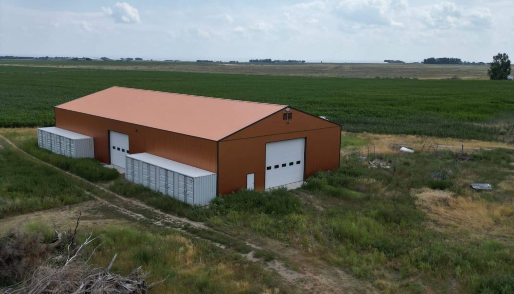A copper penny post-frame agriculture storage building