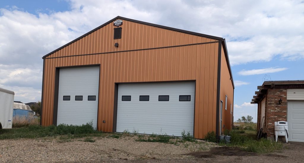 A copper penny post-frame agriculture storage building