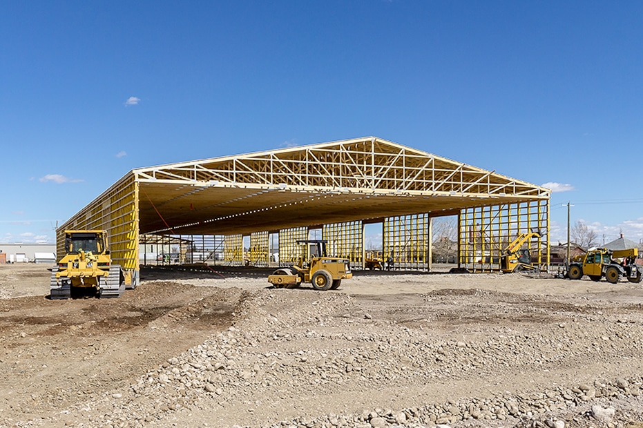 Post-frame building under construction