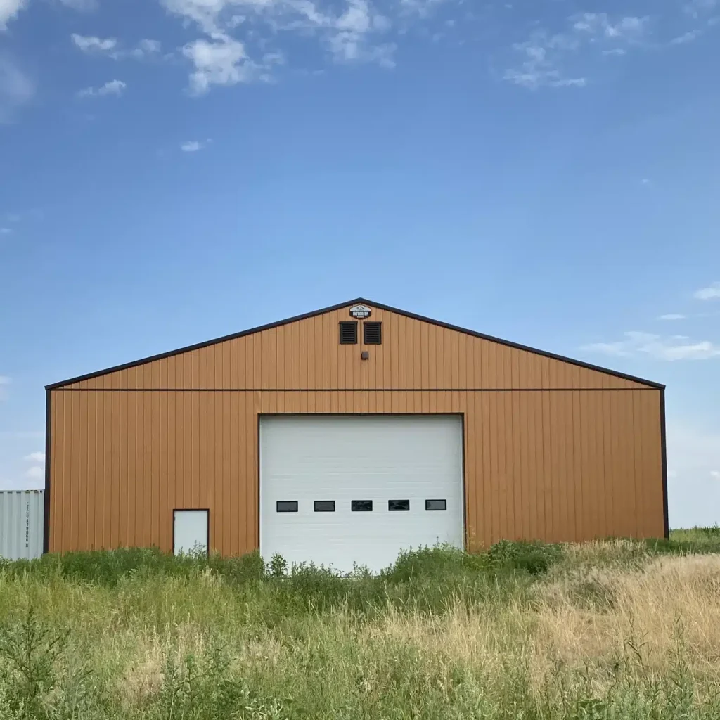 A copper penny post-frame agriculture storage building