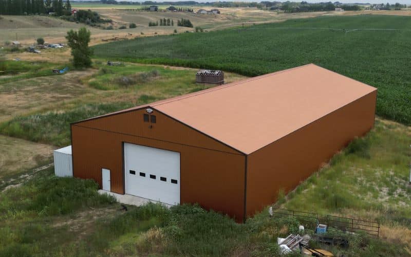 A copper penny post-frame agriculture storage building