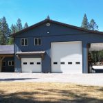 A bluebird post-frame custom residential suite with a garage and open lean-to