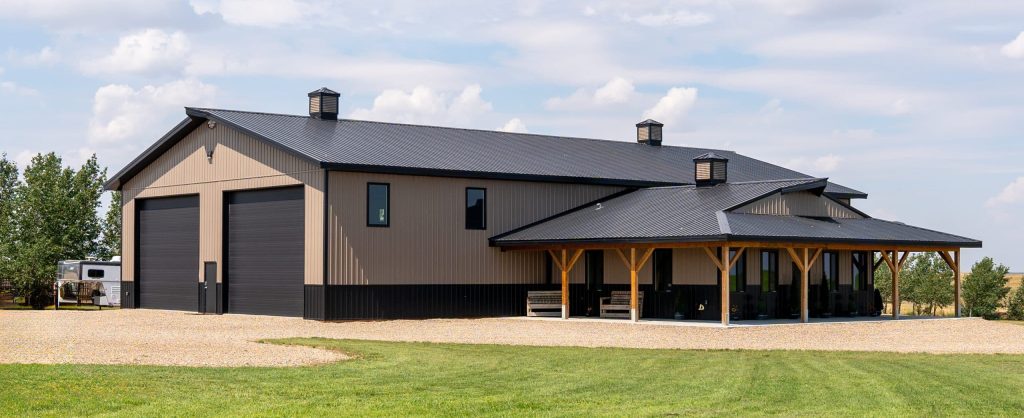 Post-frame shop with an attached office area in Alberta