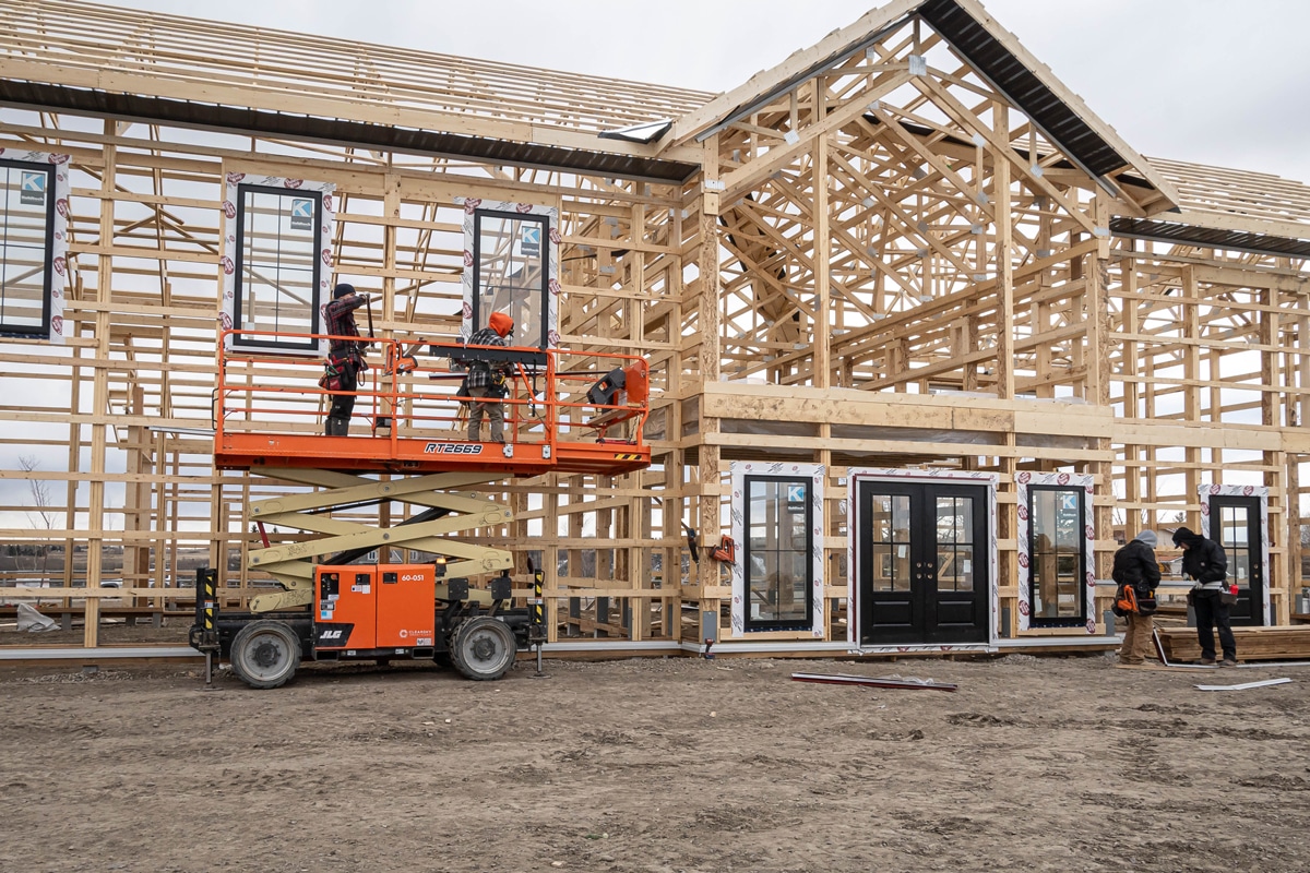 An Integrity crew building a post-frame shop in Alberta