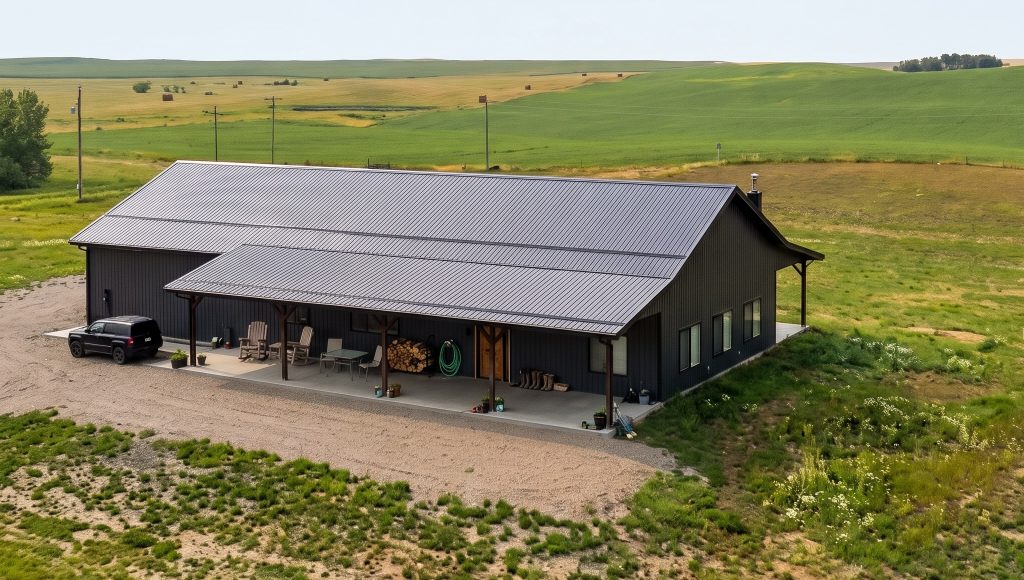 A gunmetal post-frame residential Ranch Hand