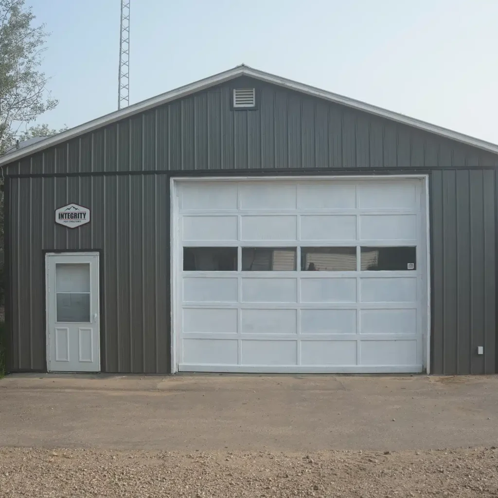 A Sable custom post-frame storage building with overhead doors