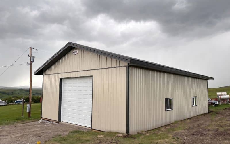 A wicker post-frame shop with soffits