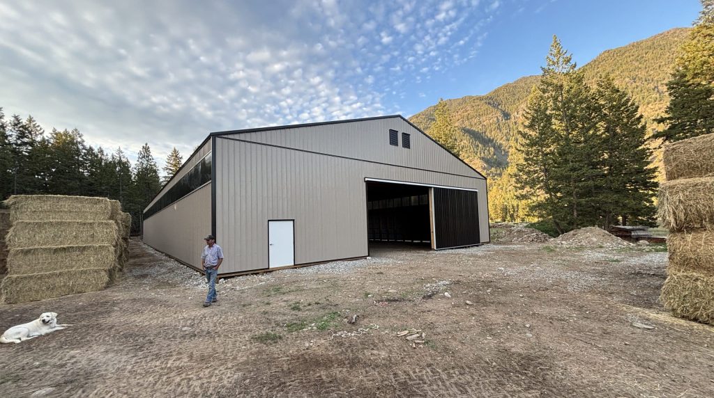 A sea wolf agriculture post-frame storage building with two sliding doors
