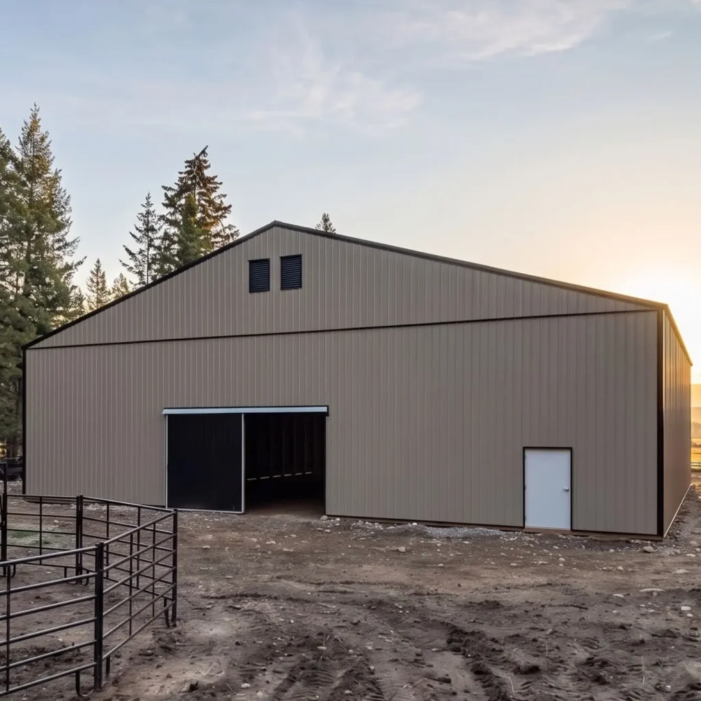 A sea wolf agriculture post-frame storage building with two sliding doors