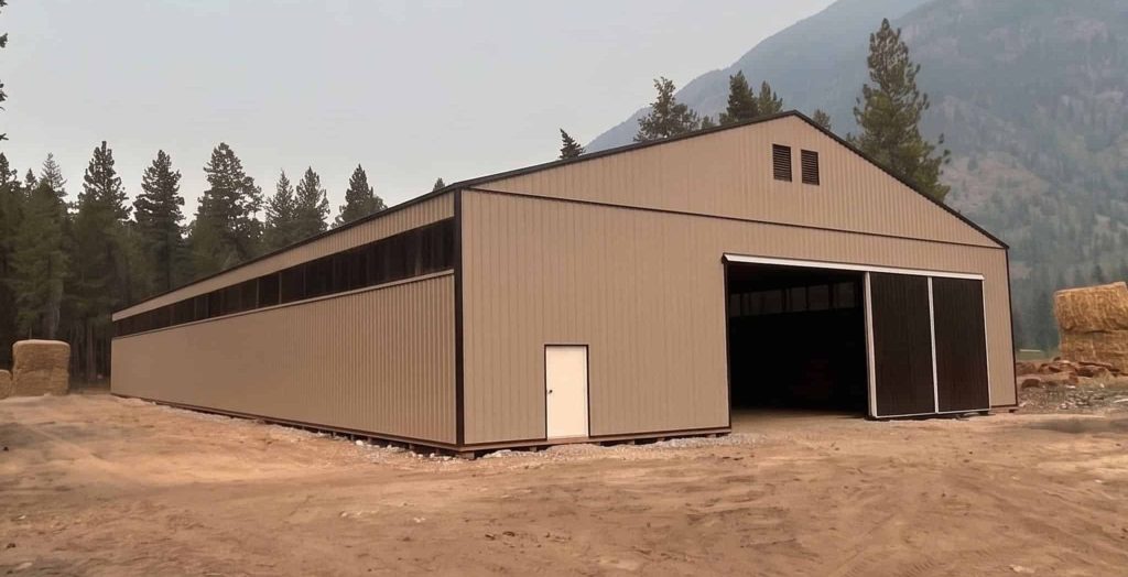 A sea wolf agriculture post-frame storage building with two sliding doors