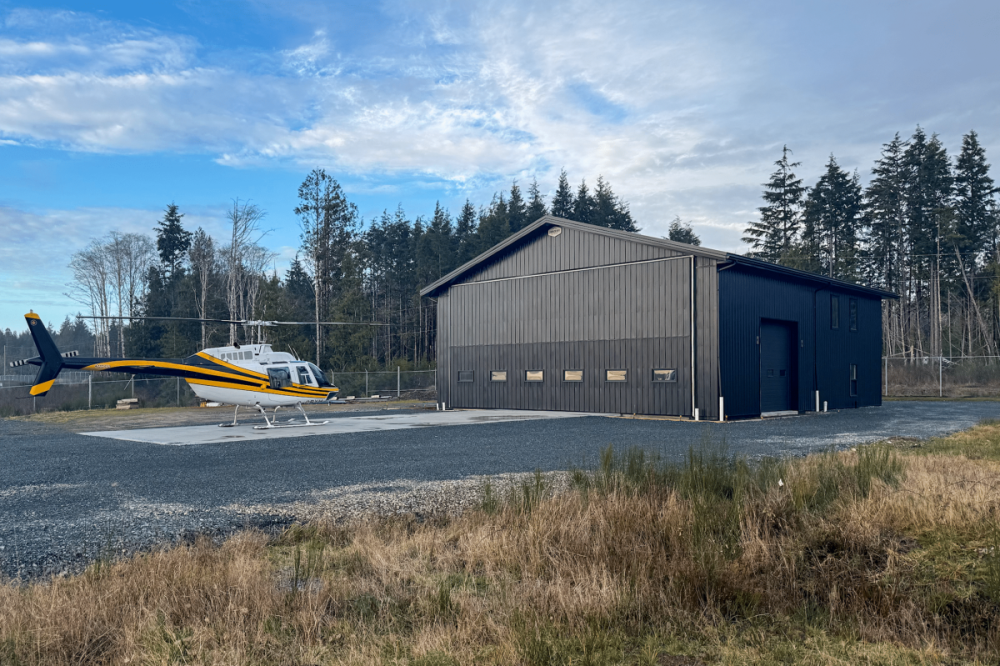 a post-frame airplane hangar in british columbia